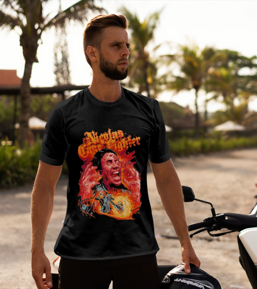 Nicolas Cage Fighter Melting Face Ghost Rider Flame Chain T-Shirt