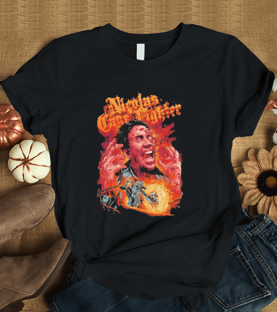 Nicolas Cage Fighter Melting Face Ghost Rider Flame Chain T-Shirt