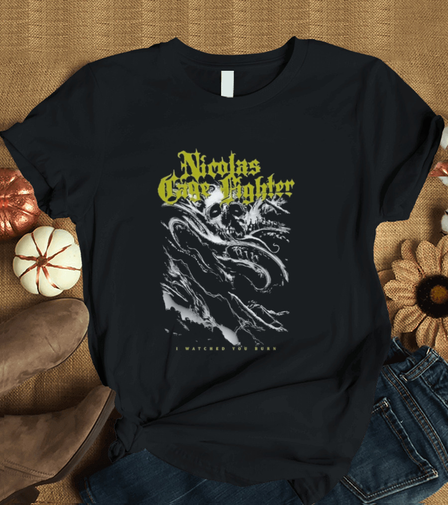 Nicolas Cage Fighter I Ed You Burn Ghost Skeleton In Yellow T-Shirt