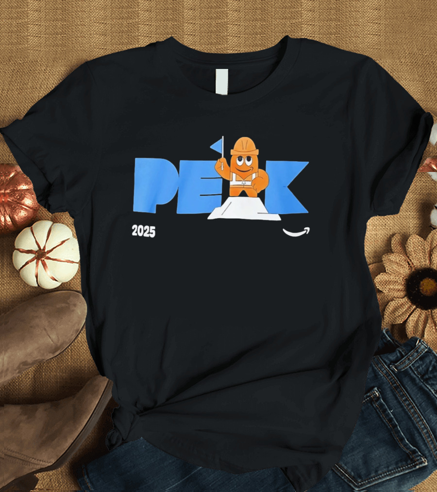 Peak 2025 Construction Character Holding Flag T-Shirt