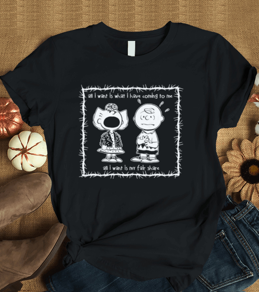 Peanuts All I Want Is What I Have Coming To Me All I Want Is My Fair Share Charlie Brown Lucy T-Shirt