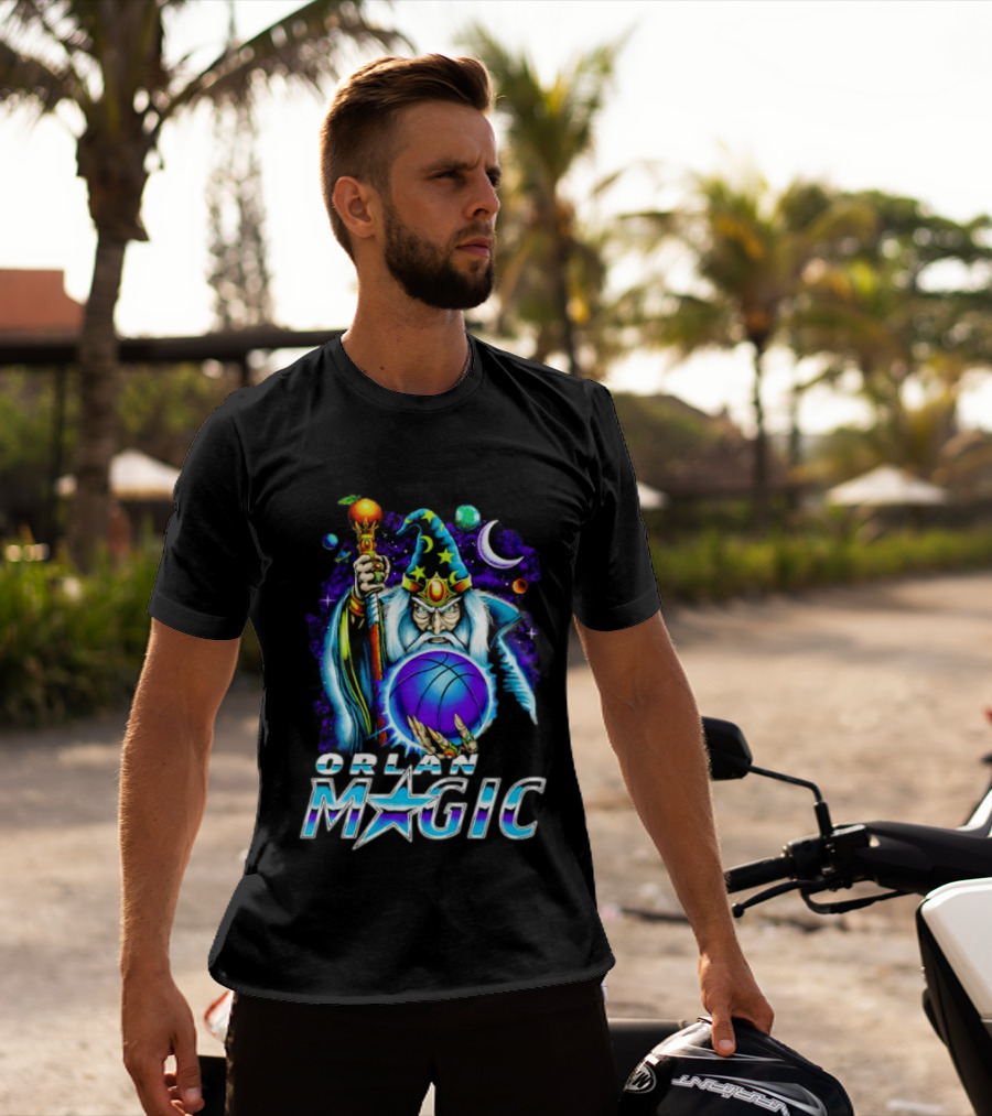 Wizar Orlando Magic Wizard Basketball Planets Stars T-Shirt