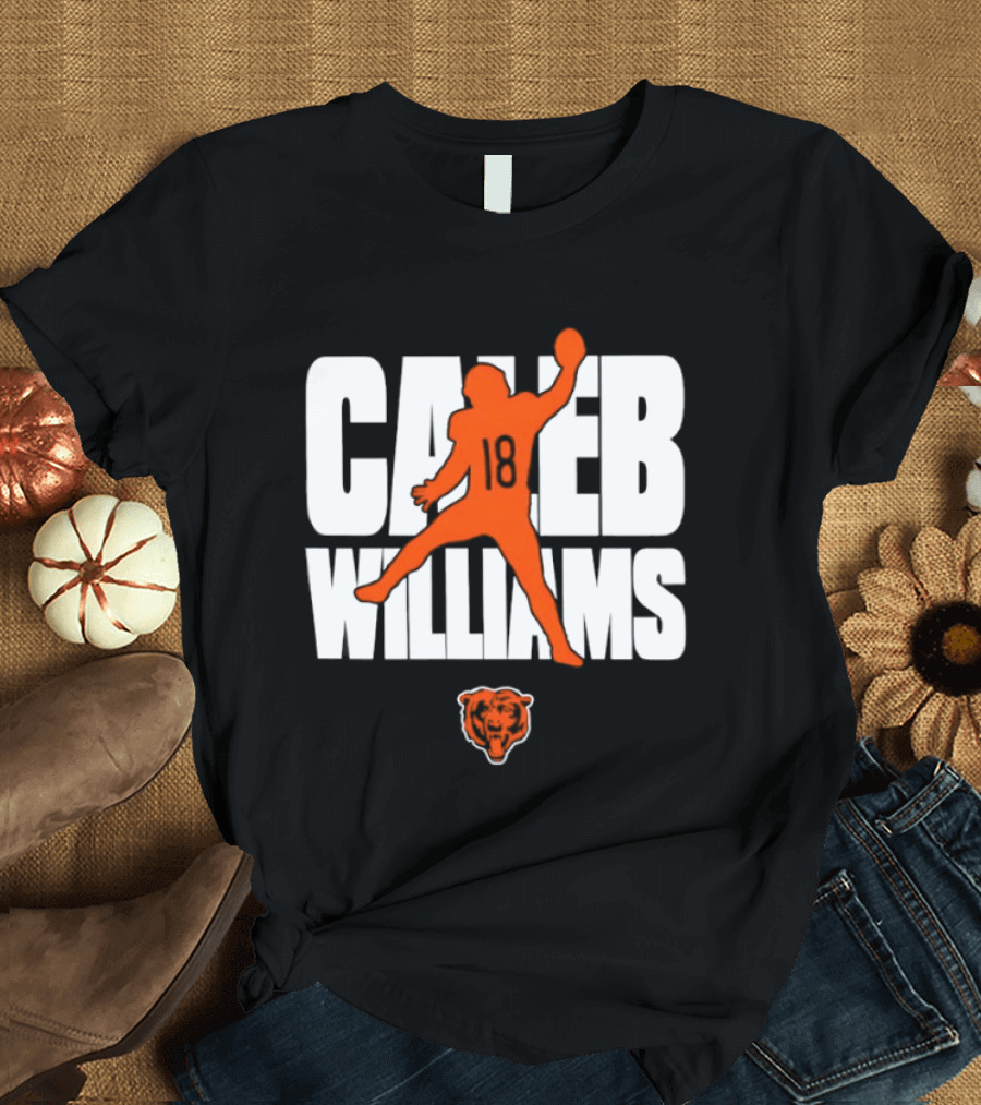 Caleb Williams 18 Chicago Bears Football Quarterback Silhouette With Orange Team T-Shirt