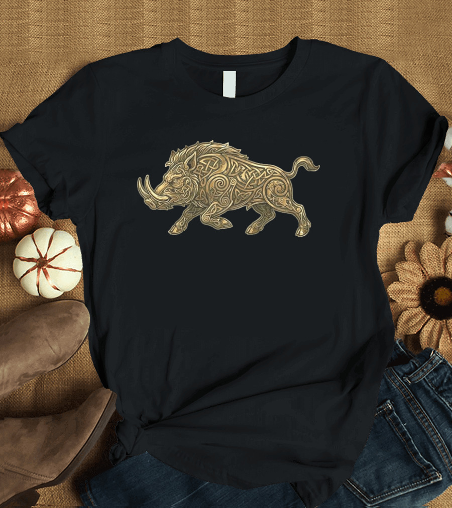 Celtic Boar Norse Mythology Symbolic Artwork With Intricate Knotwork T-Shirt