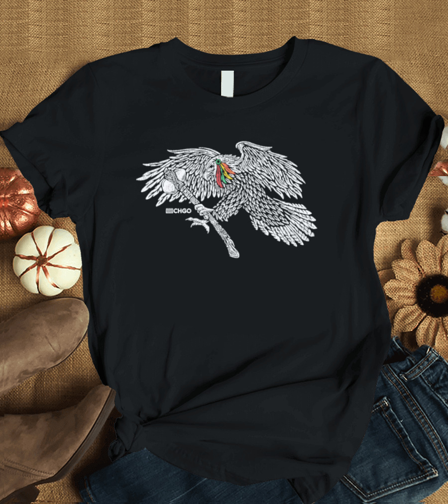 CHGO Chicago Tomahawk Feathered Headdress Native American T-Shirt