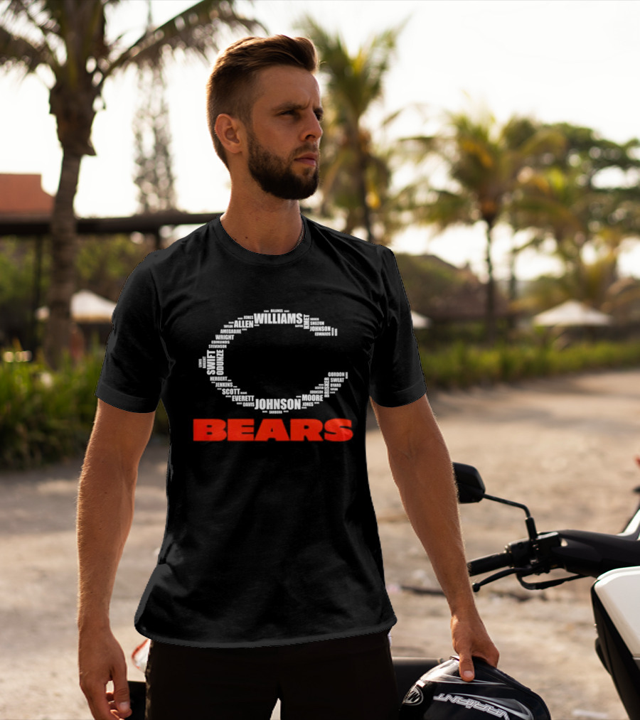 Chicago Bears Player Names Forming Iconic C Logo Team Roster T-Shirt