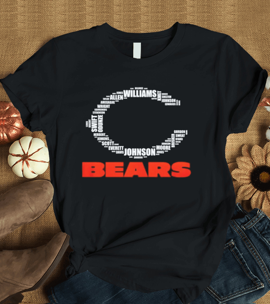 Chicago Bears Player Names Forming Iconic C Logo Team Roster T-Shirt