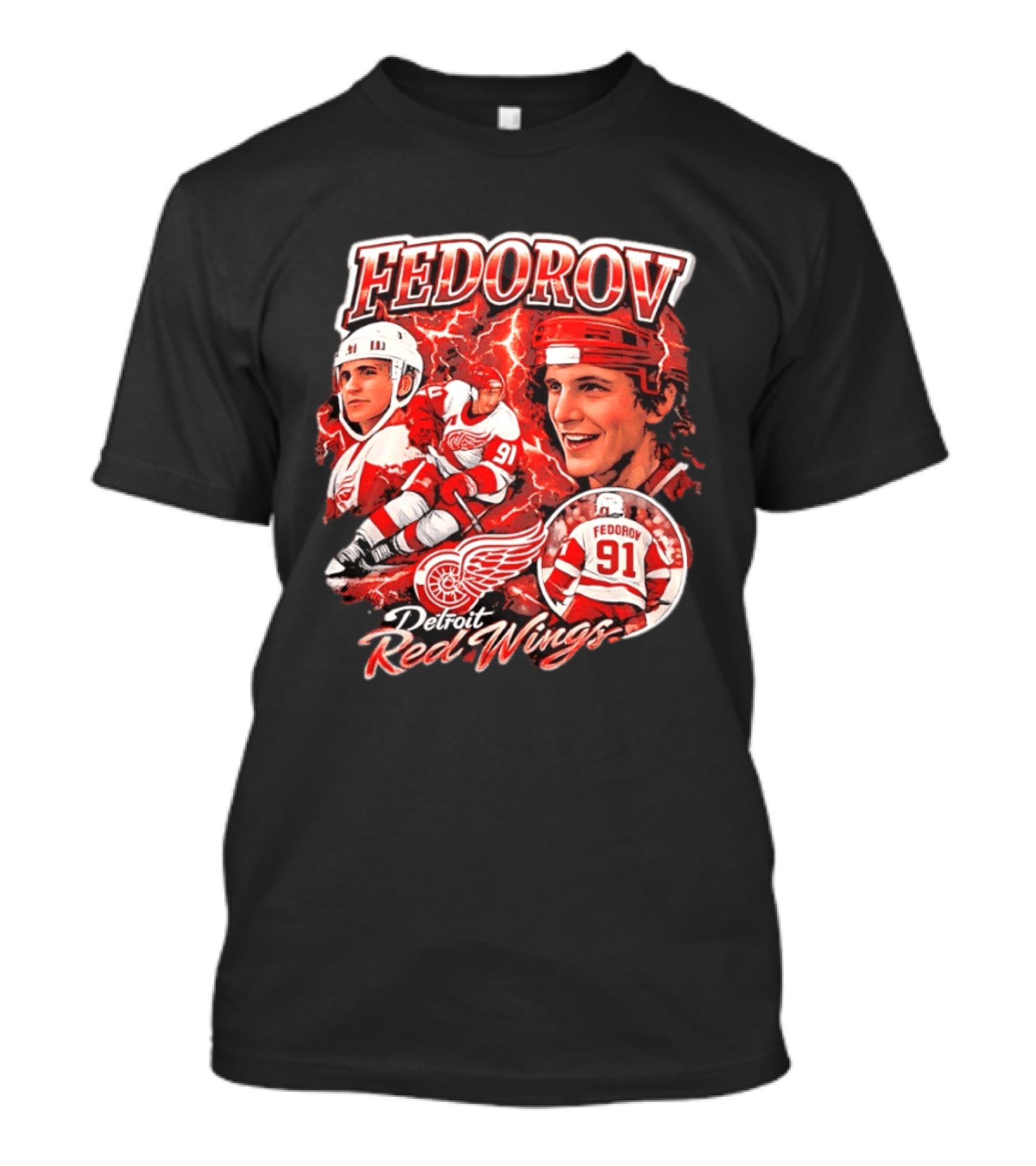 Fedorov 91 Detroit Red Wings Vintage Hockey Hero T-Shirt