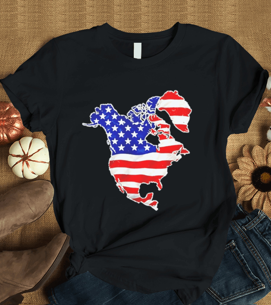 North America US Flag Continent Map Stars And Stripes T-Shirt