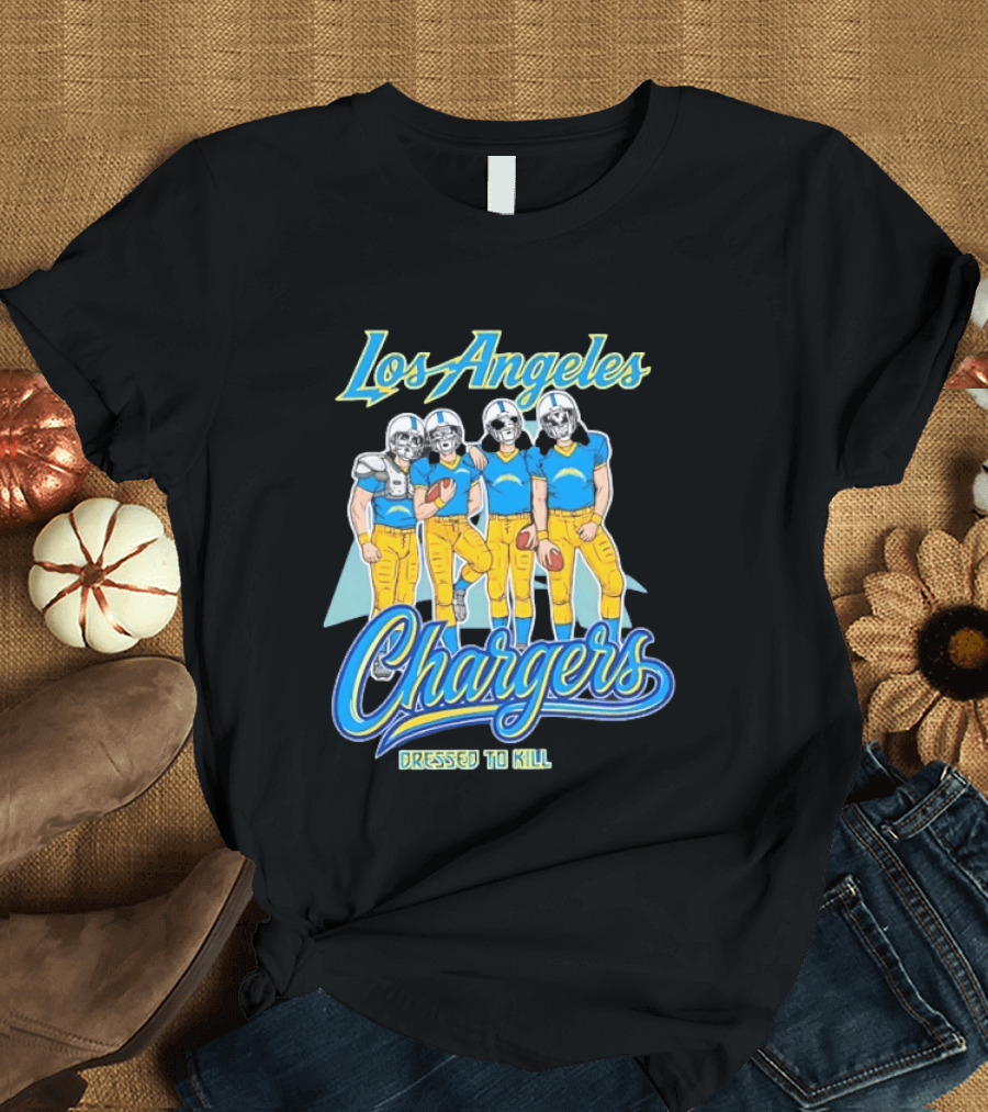 Los Angeles Chargers Dressed To Kill Players Skull Faces Cartoon T-Shirt
