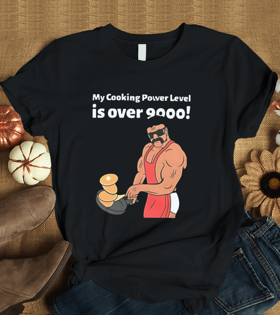 My Cooking Power Level Is Over 9000 Muscle Chef In Red Apron T-Shirt