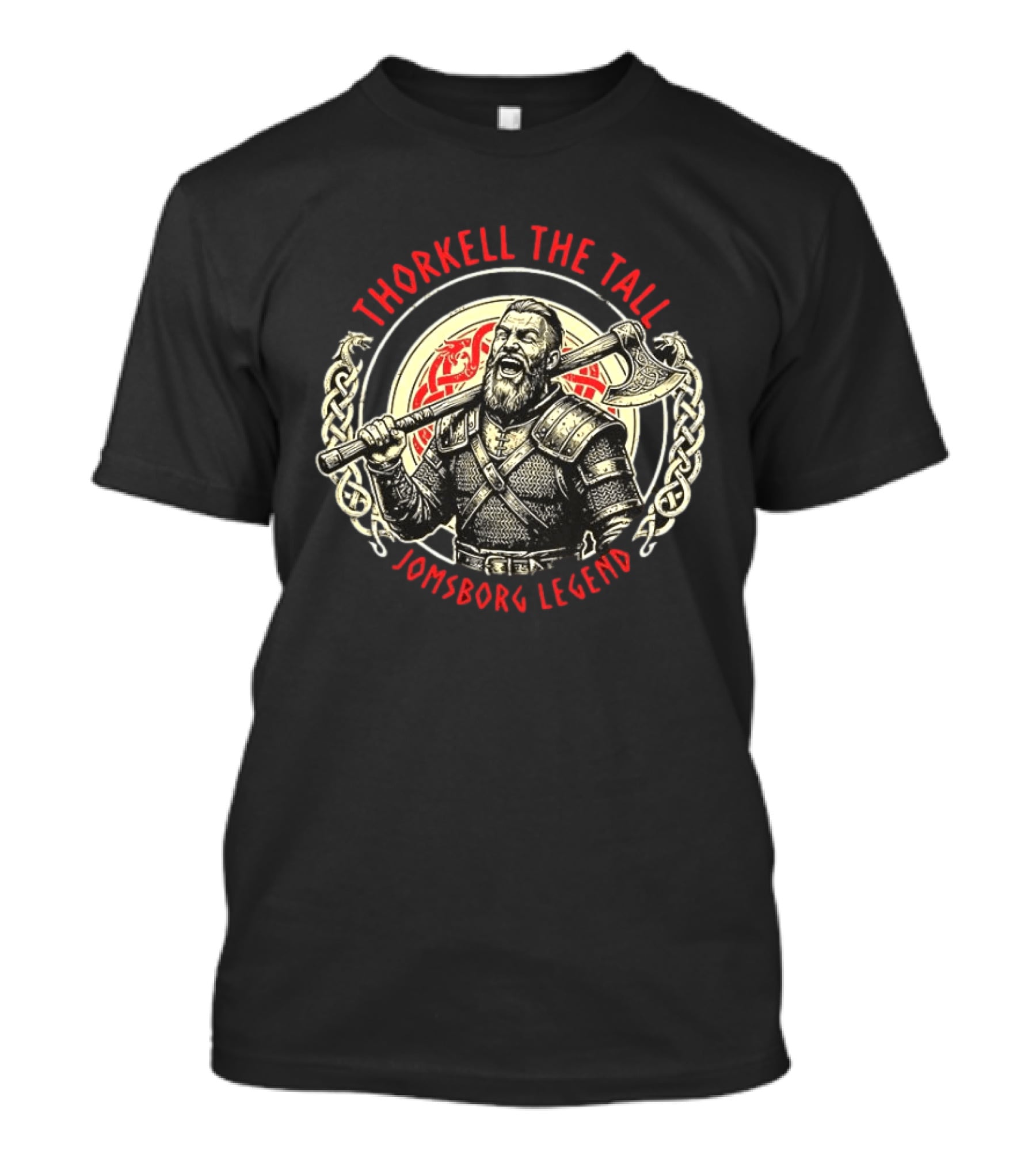 Thorkell The Tall Jomsborg Legend Norse Mythology Viking Warrior With Axe And Celtic Knotwork T-Shirt