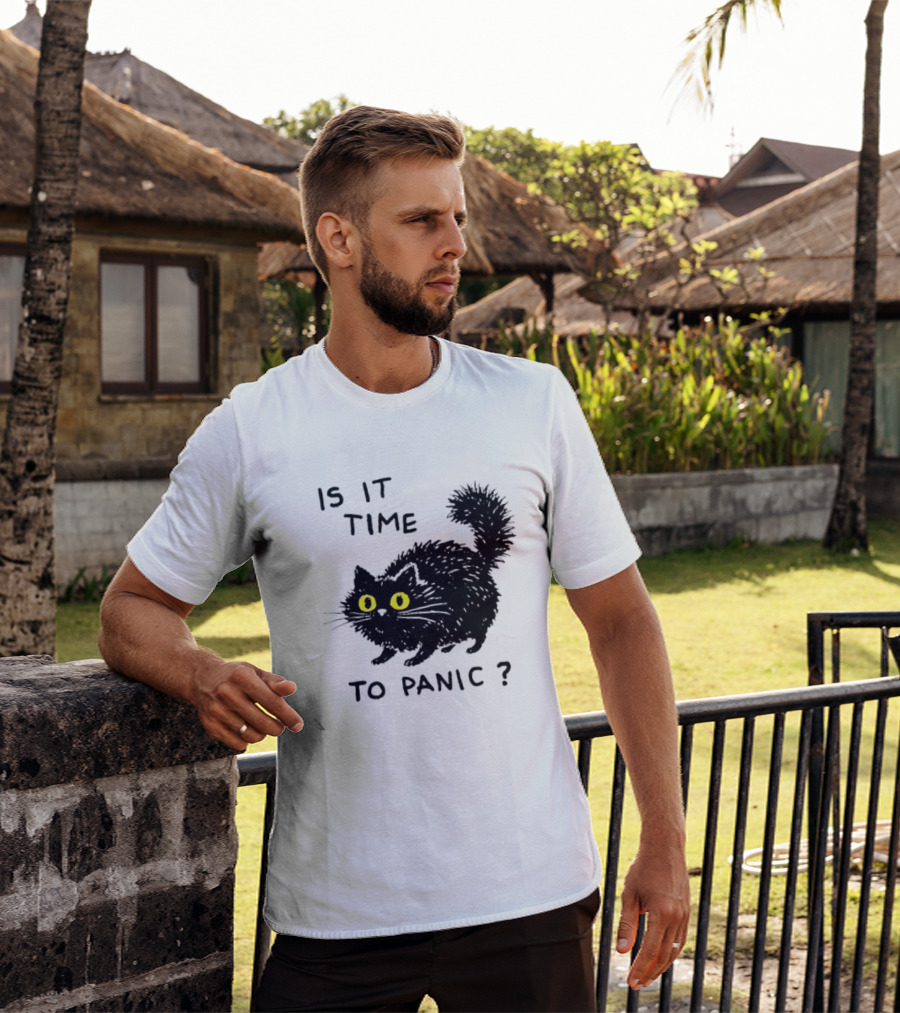 Black Cat Is It Time To Panic Black Cat T-Shirt