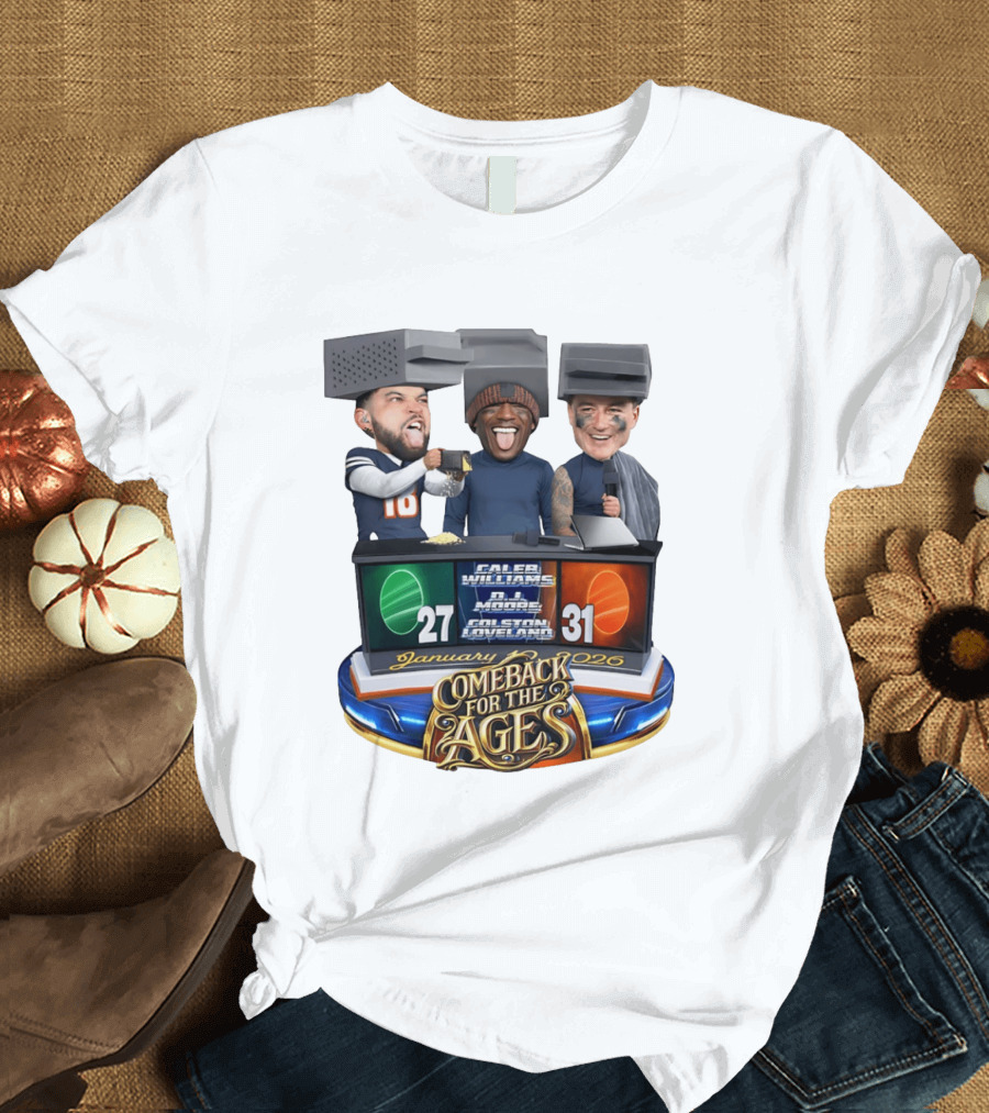 January 2026 Caleb Williams Colston Loveland DJ Moore Cheese Grater Caricature Comeback For The Ages T-Shirt