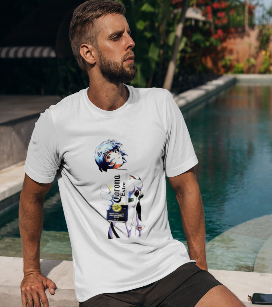 Evangelion Rei Ayanami Holding Corona Extra Beer Can Image T-Shirt