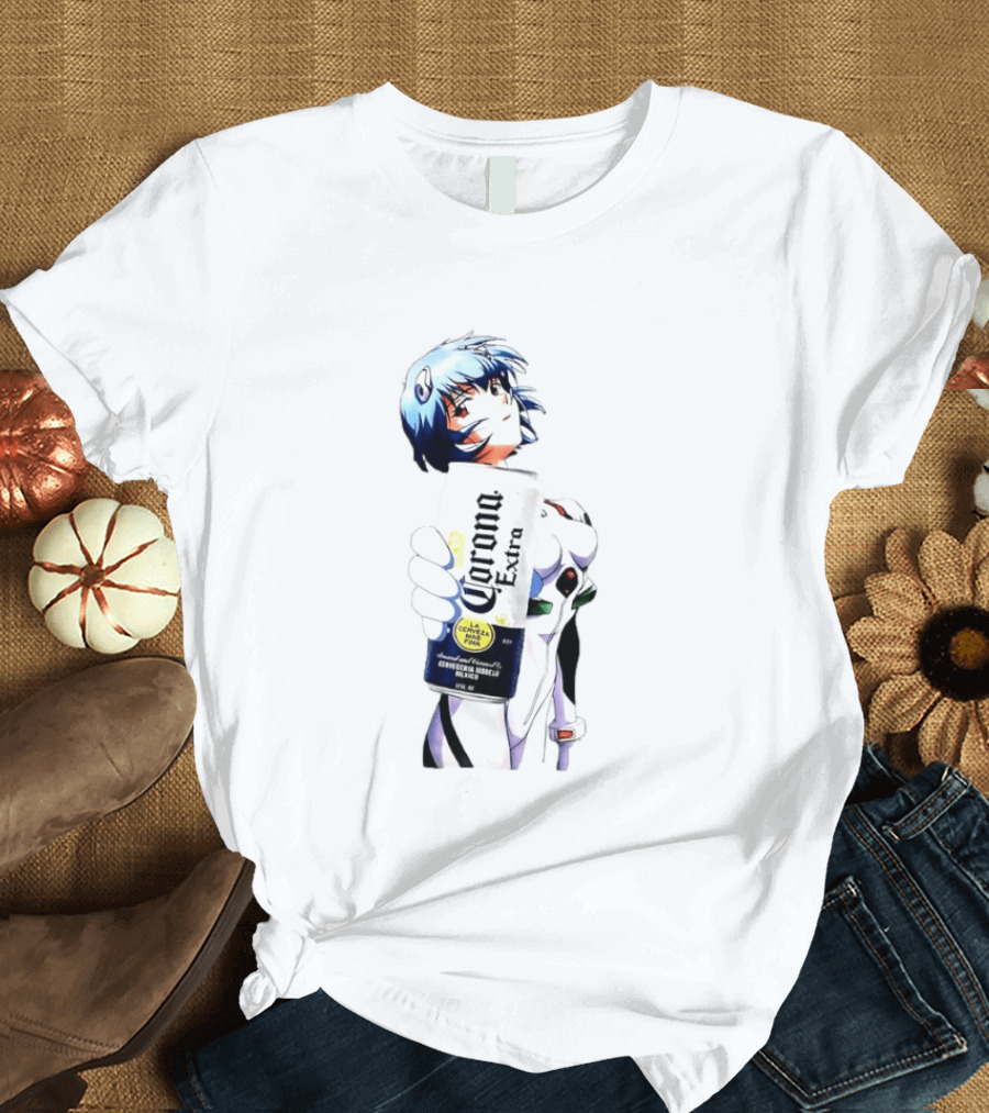 Evangelion Rei Ayanami Holding Corona Extra Beer Can Image T-Shirt