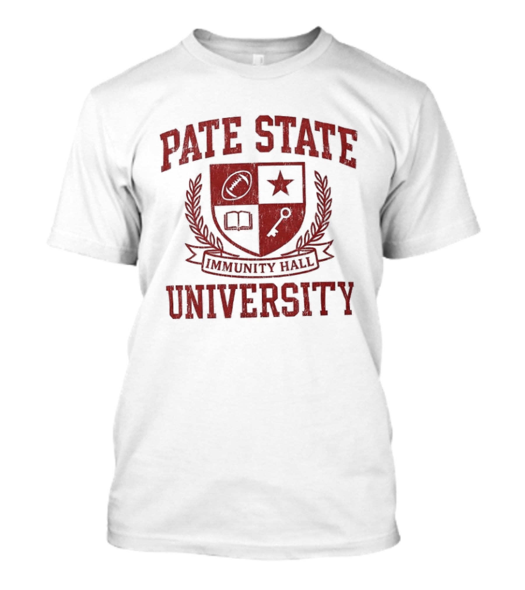Pate State University Immunity Hall Laurel Wreath Shield Football Star Book Key T-Shirt