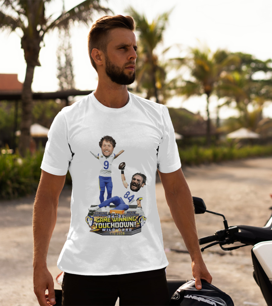 Matthew Stafford Colby Parkinson Los Angeles Rams Game Winning Touchdown Wild Card Caricature 2023 T-Shirt