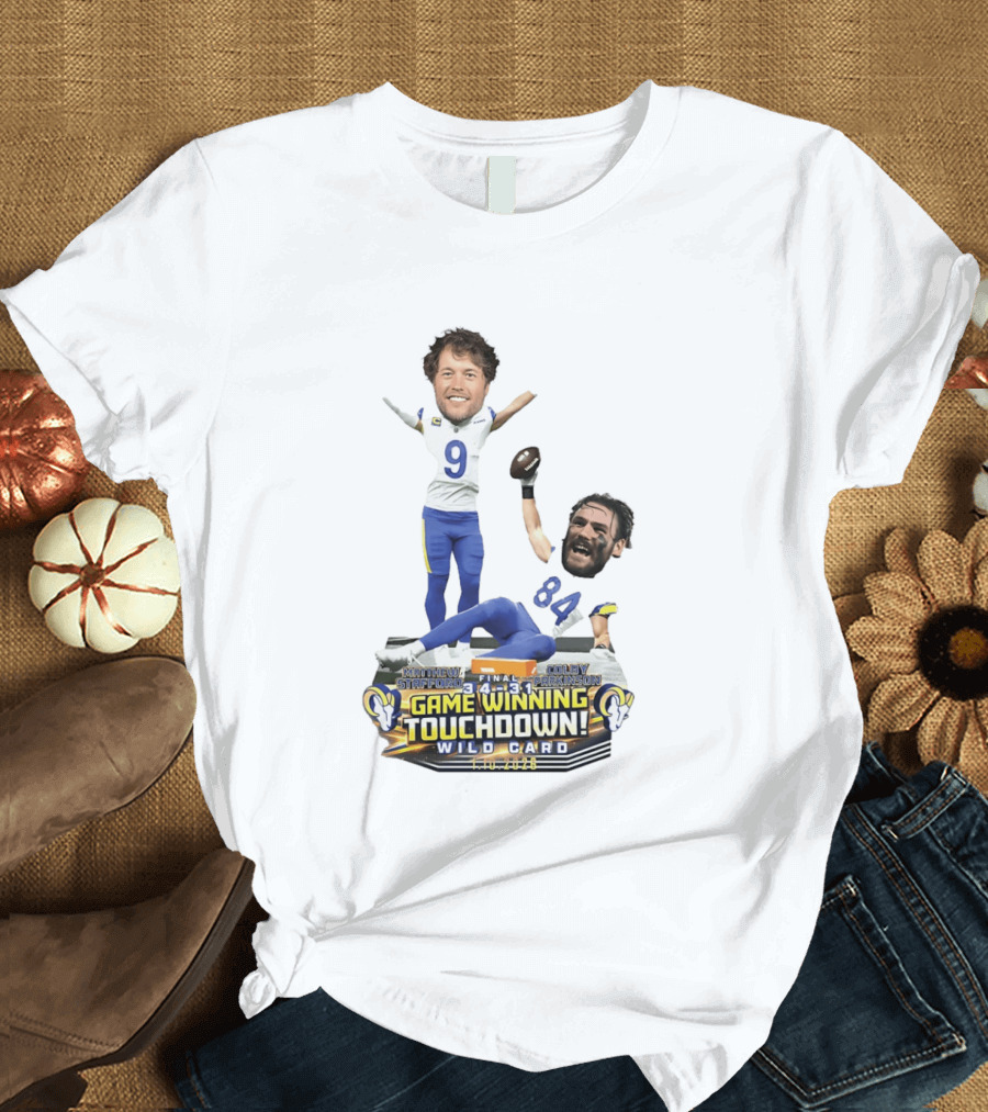 Matthew Stafford Colby Parkinson Los Angeles Rams Game Winning Touchdown Wild Card Caricature 2023 T-Shirt