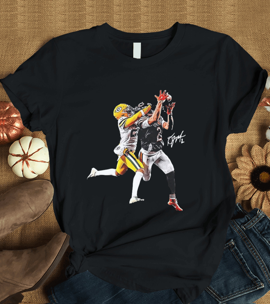 Caleb Williams Carrington Valentine Green Bay Football Action T-Shirt