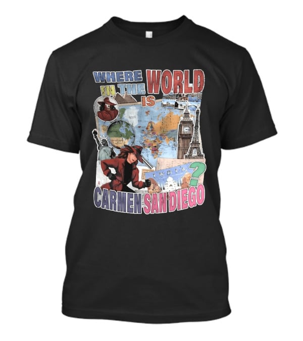 Where In The World Is Carmen Sandiego Map And Landmarks Collage T-Shirt