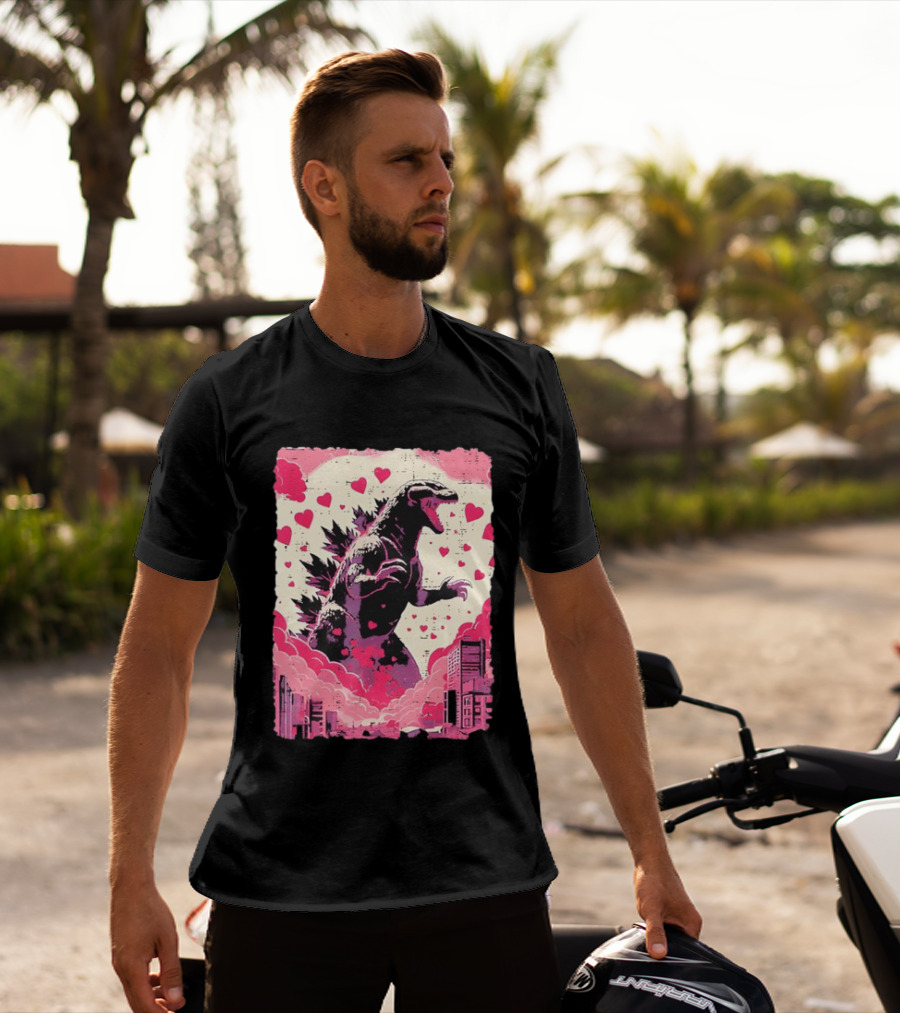 Valentines Day Love Japanese Kaiju Monster With Hearts For Men Women T-Shirt