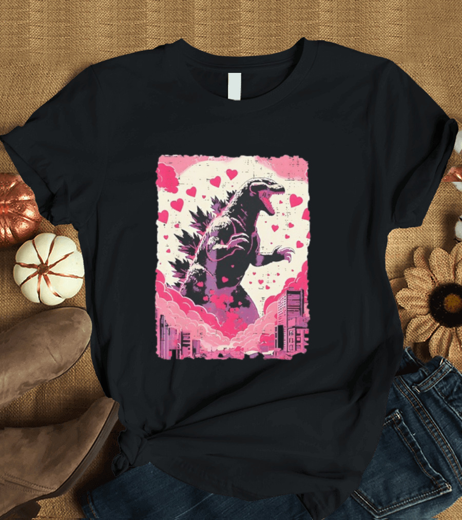 Valentines Day Love Japanese Kaiju Monster With Hearts For Men Women T-Shirt