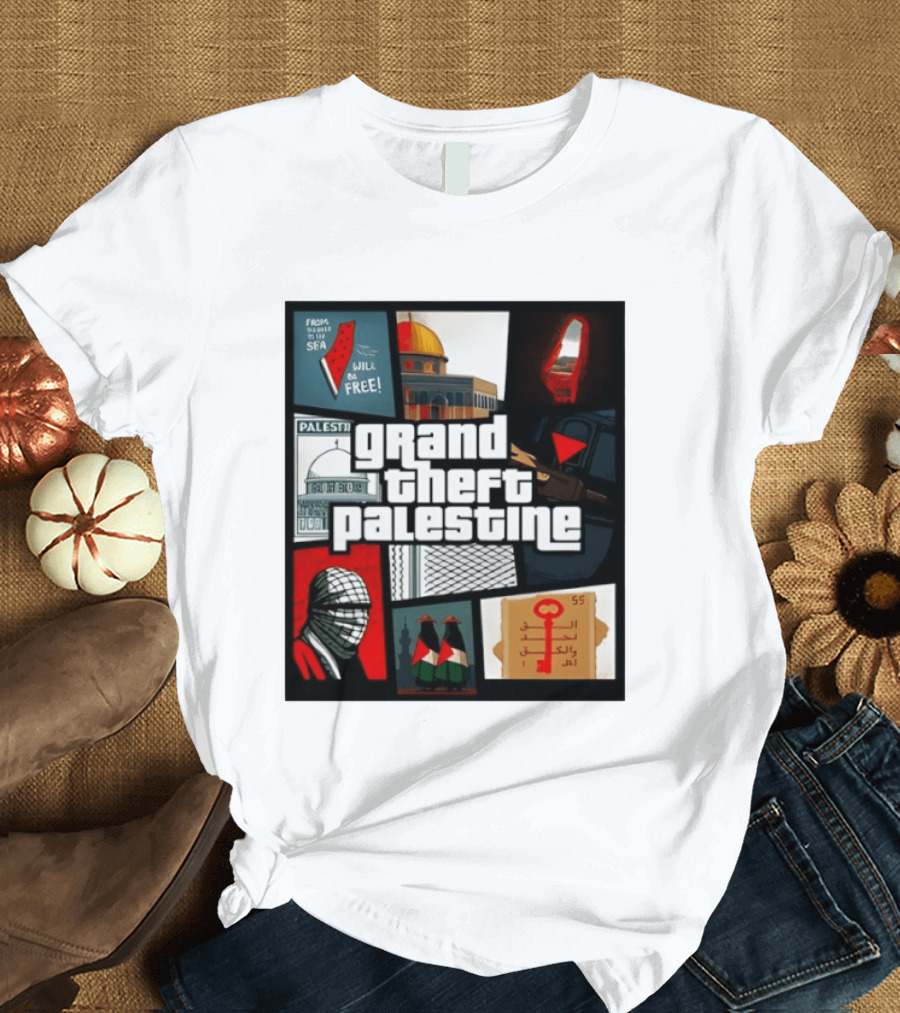 Grand Theft Palestine Dome Of The Rock Sea To Sea Free Palestine RPG Key 55 Flag Cover T-Shirt