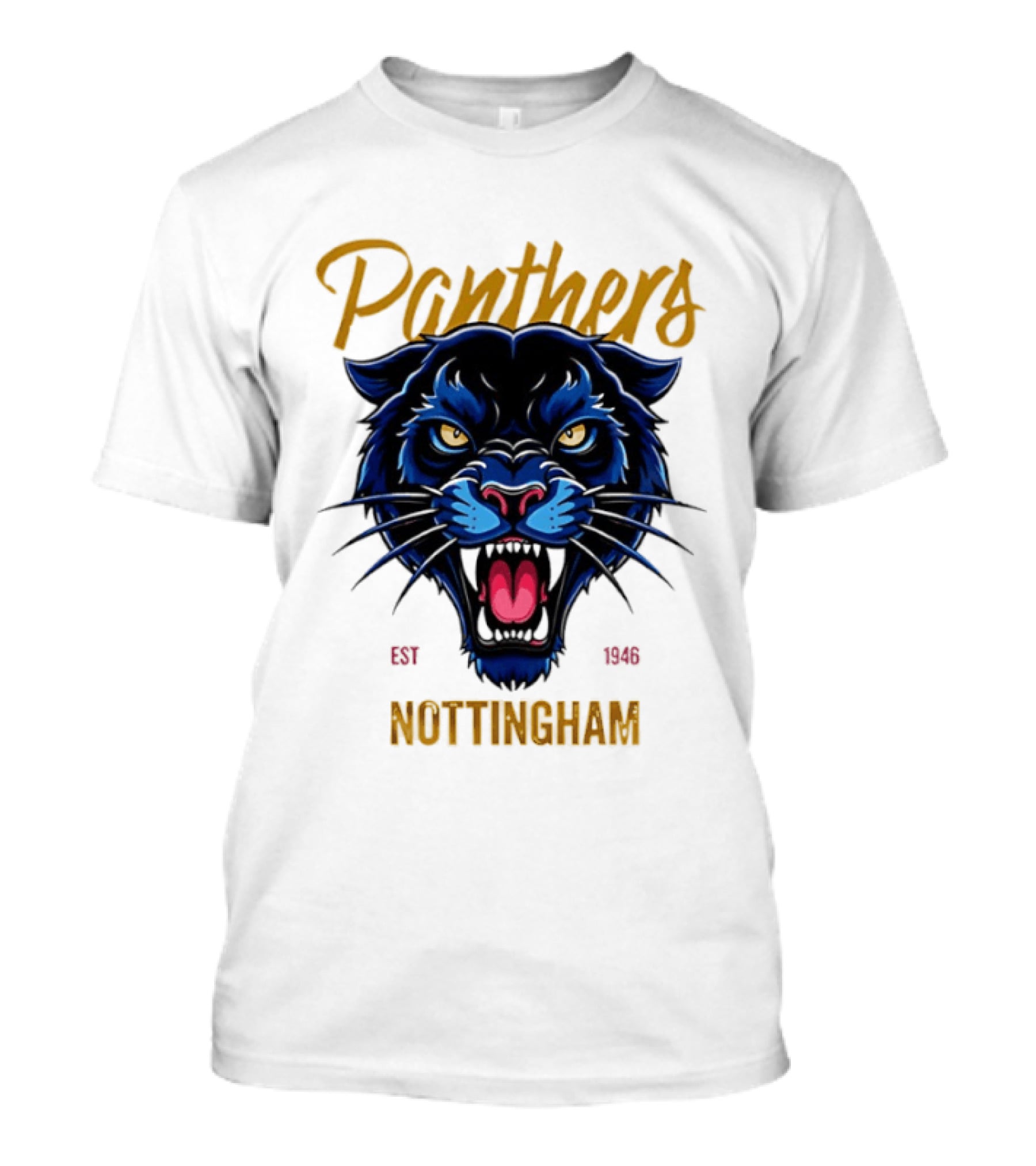 Panthers Nottingham Est 1946 Fierce Blue Panther Face Sports Team T-Shirt