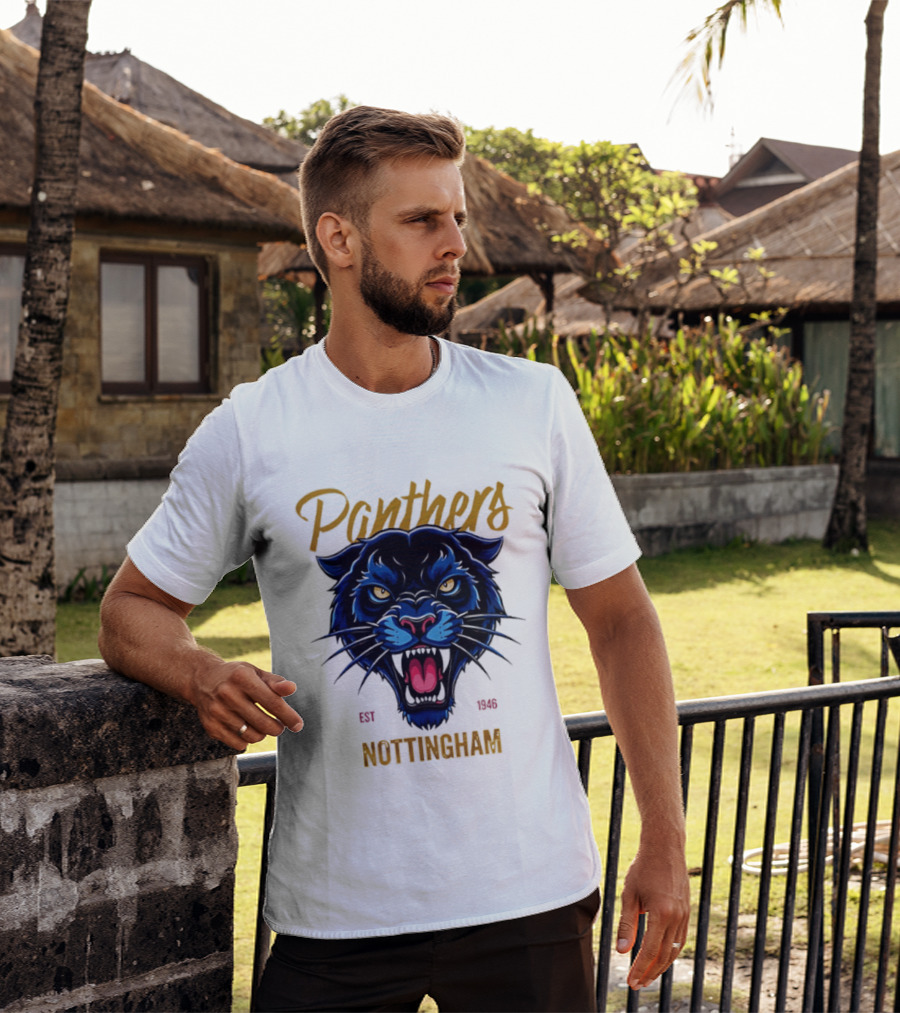 Panthers Nottingham Est 1946 Fierce Blue Panther Face Sports Team T-Shirt