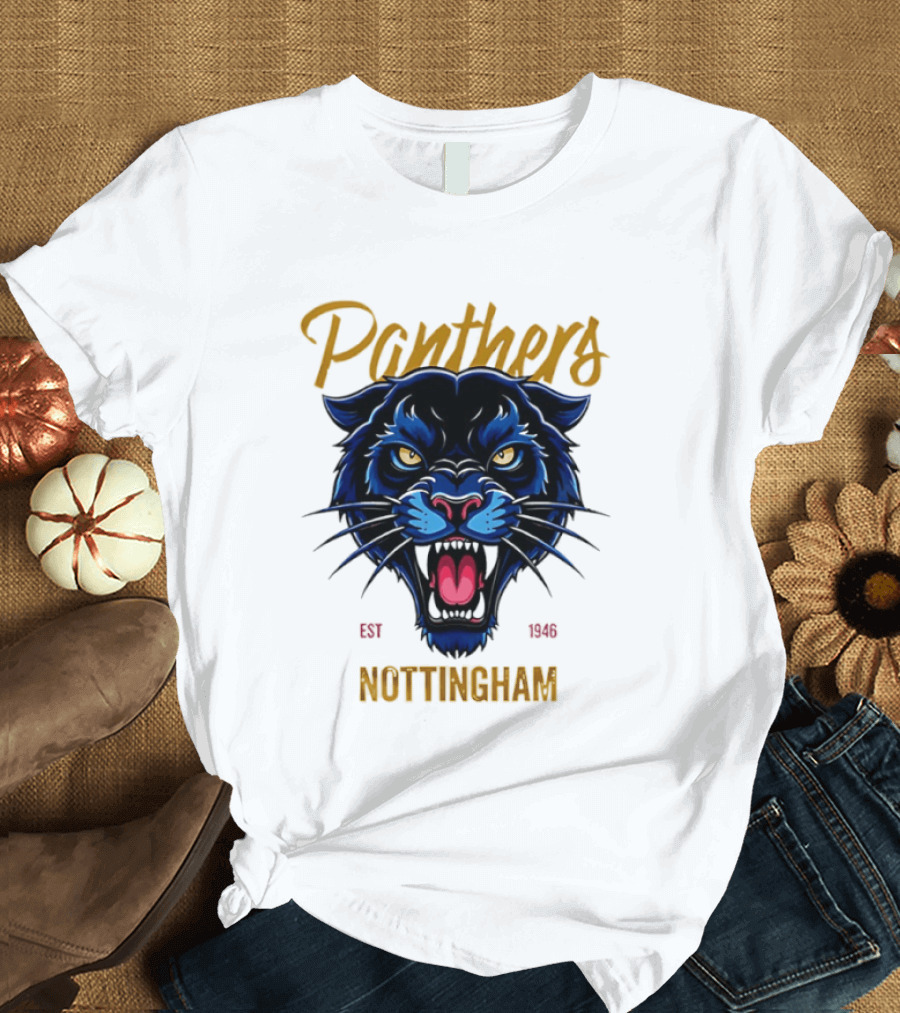 Panthers Nottingham Est 1946 Fierce Blue Panther Face Sports Team T-Shirt