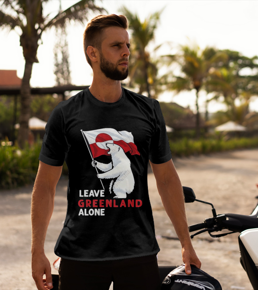 Leave Greenland Alone Polar Bear Holding Flag T-Shirt
