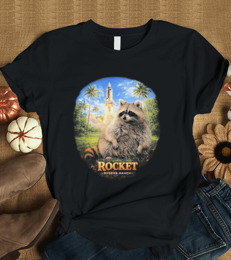 Rocket Raccoon Space Launch Tylernolantattoos Ryders Ranch T-Shirt