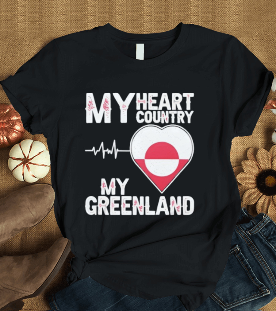 My Heart Country Heartbeat My Greenland Flag Love T-Shirt