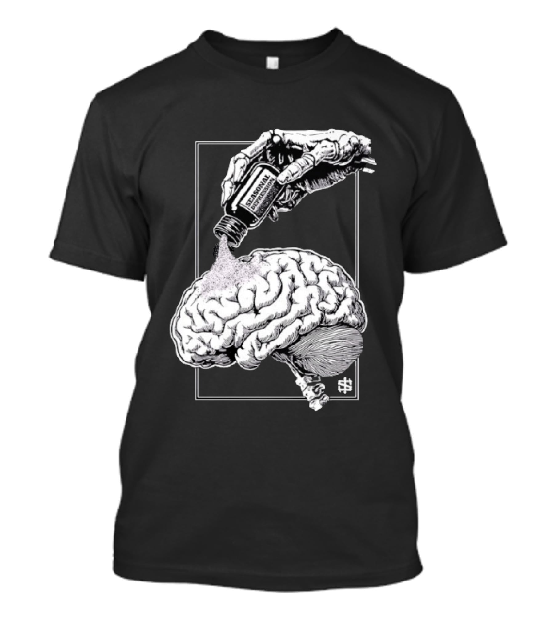 Seasonal Depression Skeleton Hand Pouring On Brain T-Shirt