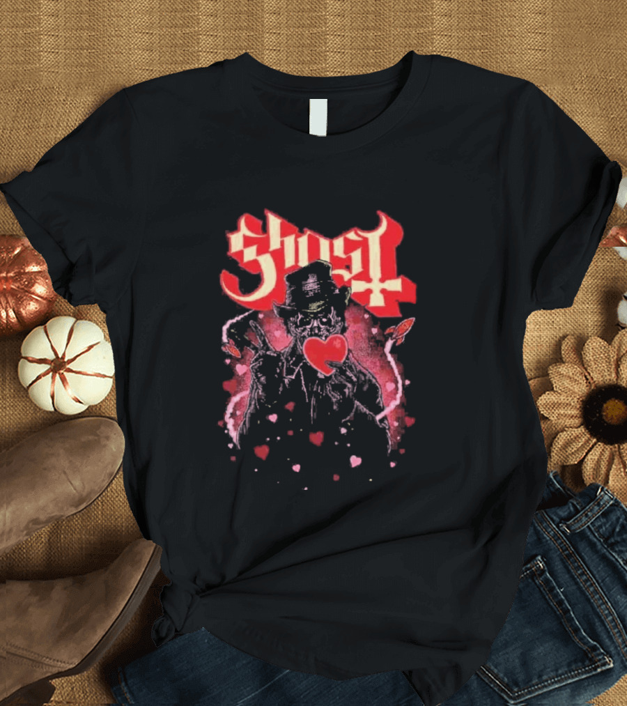 Ghost Nameless Ghouls Cult Valentines Hearts And Rockets T-Shirt
