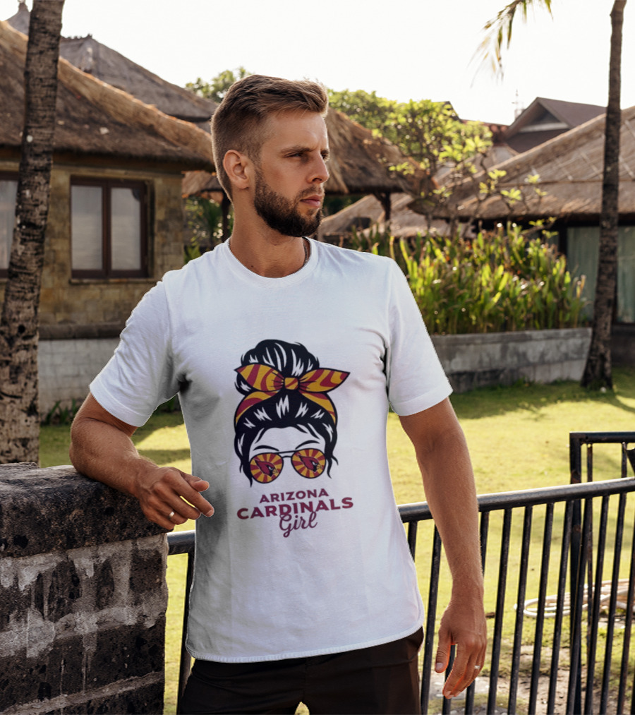 Arizona Cardinals Girl Messy Bun Glasses Vintage Sports Fan T-Shirt