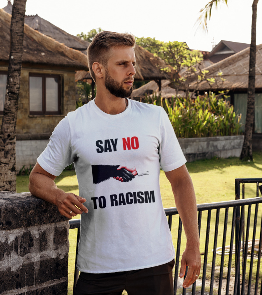 Say No To Racism Bigfoot Human Handshake Equality Message T-Shirt