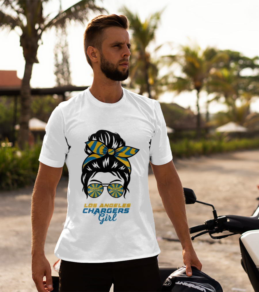 Messy Bun Glasses Los Angeles Chargers Girl T-Shirt