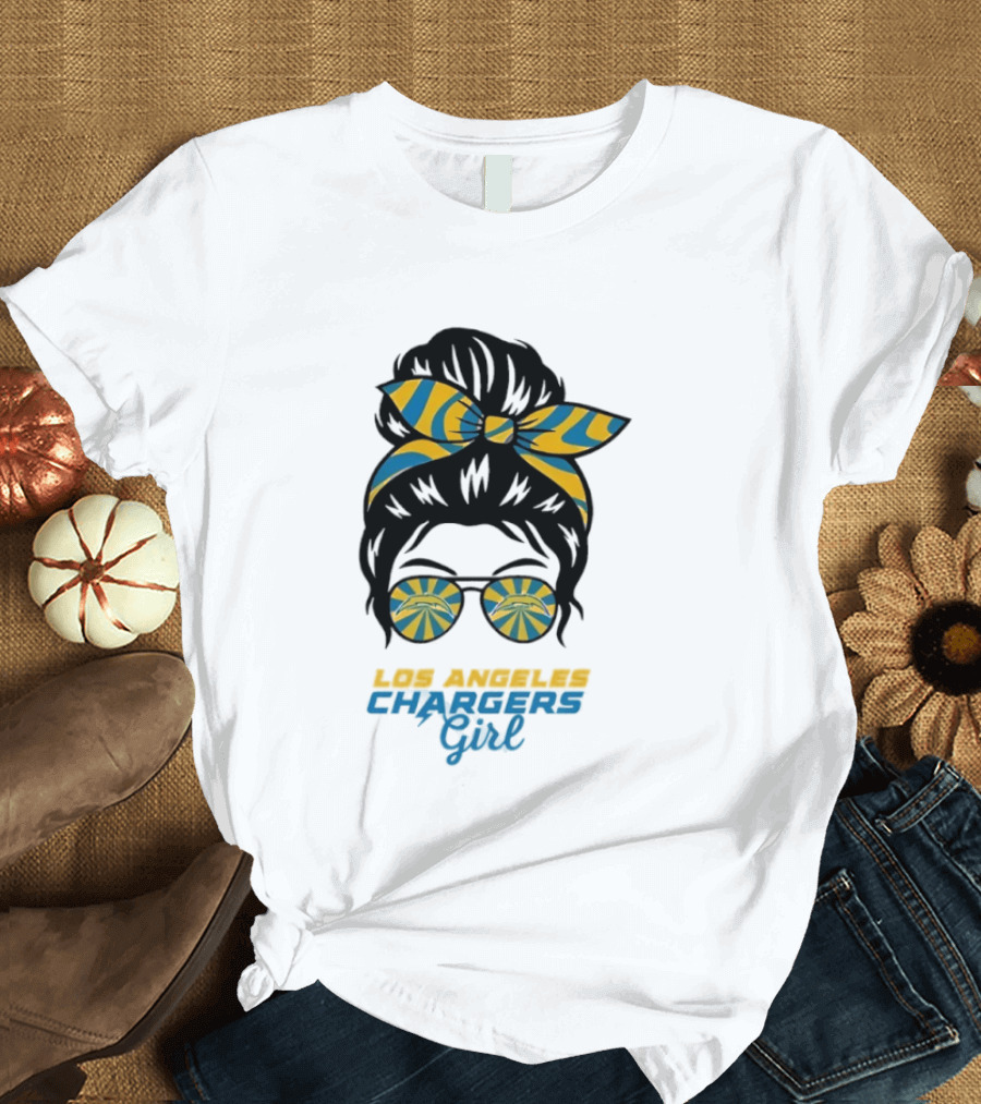 Messy Bun Glasses Los Angeles Chargers Girl T-Shirt