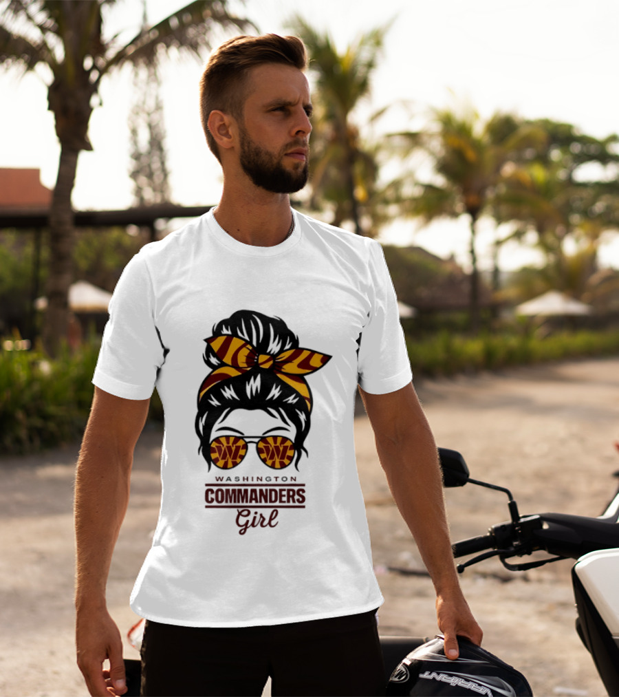 Washington Commanders Girl Messy Bun Glasses Football Fan T-Shirt