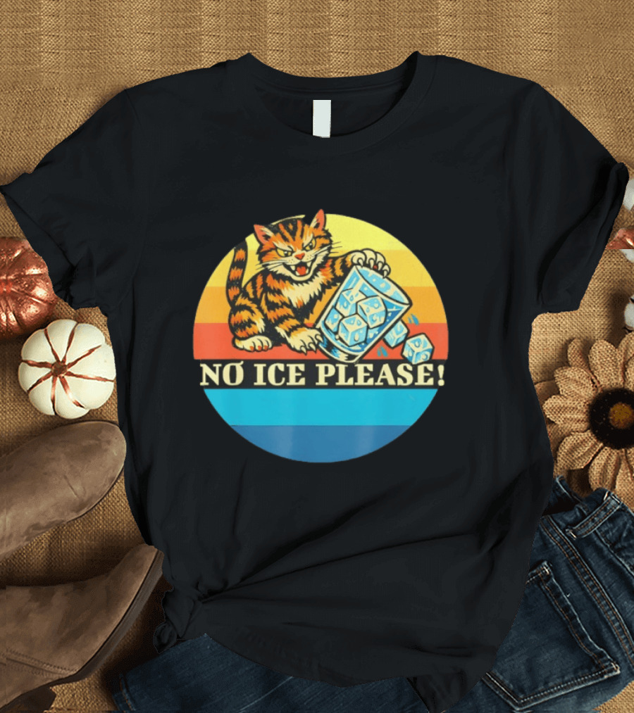 No Ice Please Cat Cartoon Rainbow Stripes T-Shirt