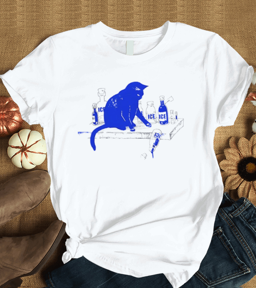 Cat Surrounded By Ice Bottles On A Table T-Shirt