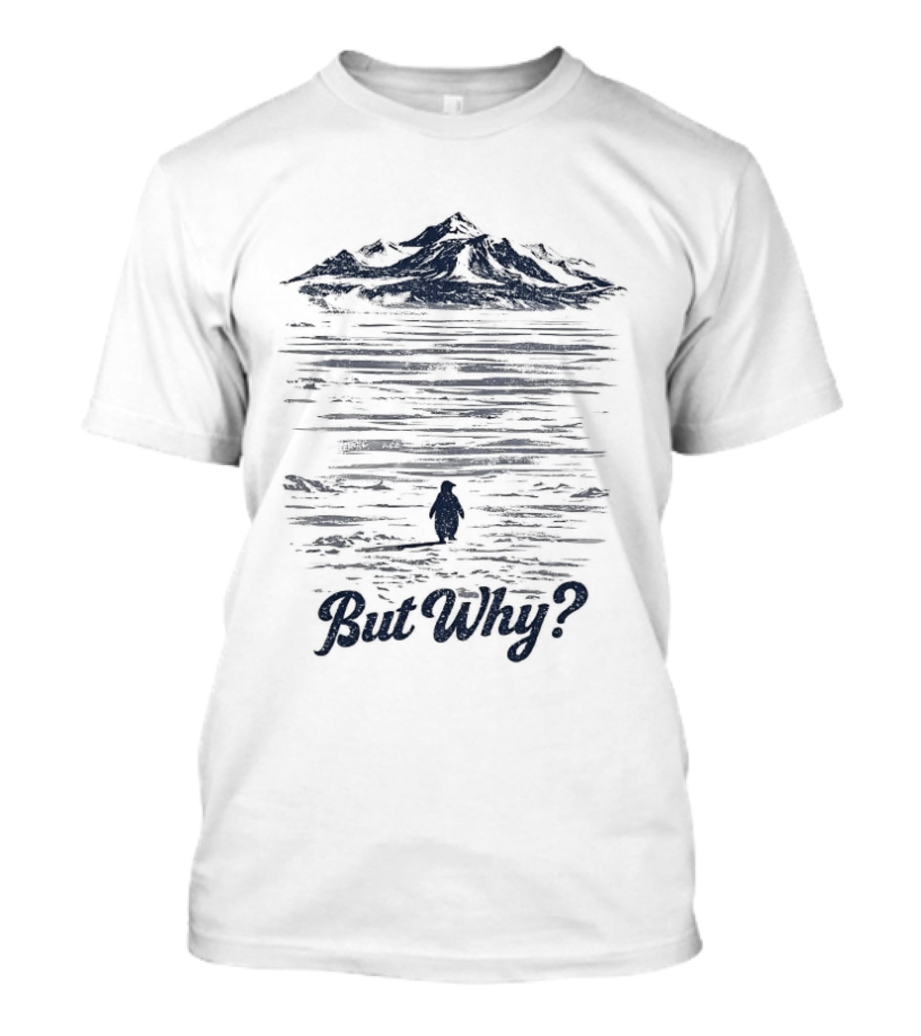 Penguin Mountain But Why Meme Greenland Ocean Scene T-Shirt