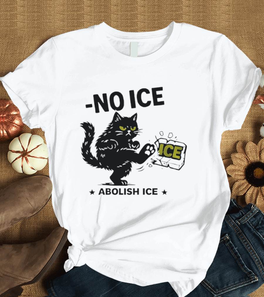 Black Cat No Ice Abolish ICE T-Shirt