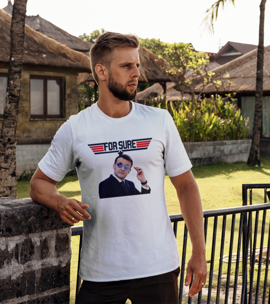 Emmanuel Macron For Sure Top Gun Parody Aviator Sunglasses T-Shirt