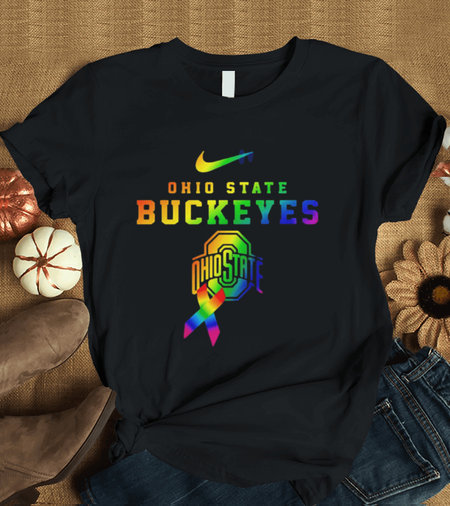 Ohio State Buckeyes Rainbow Logo Fight Cancer In All T-Shirt