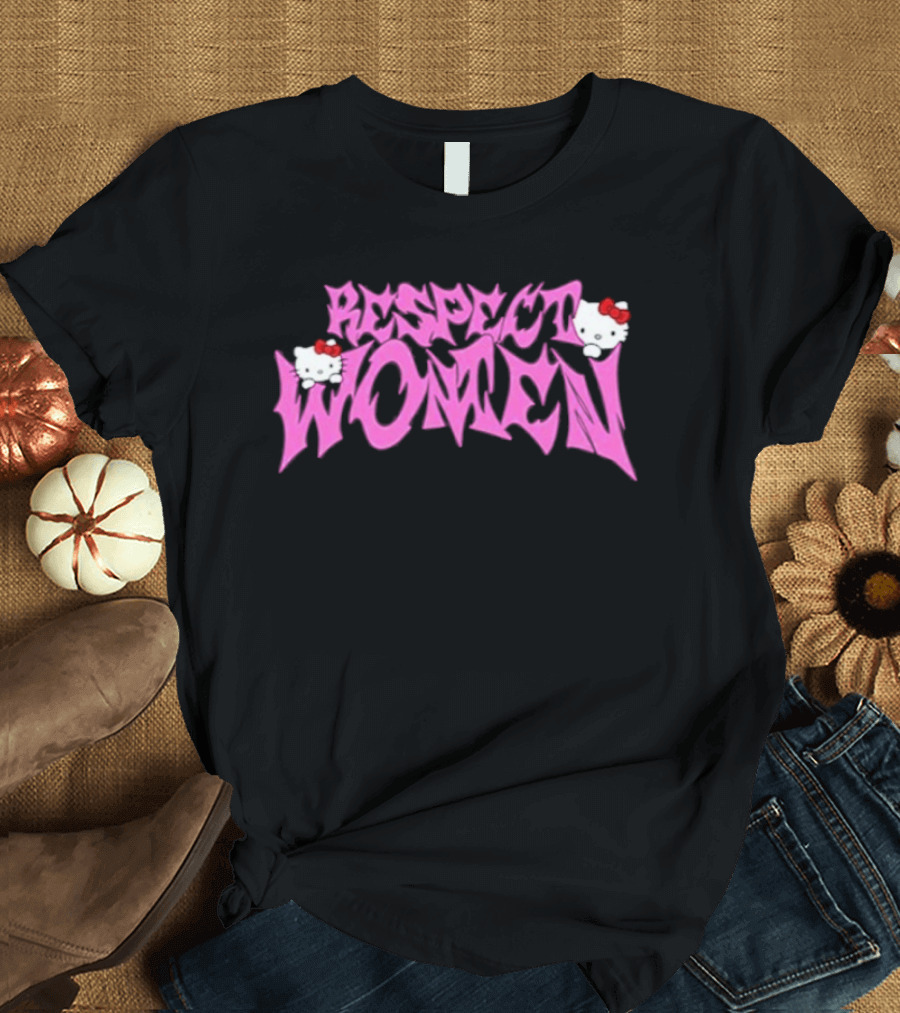 Respect Women Pink Script Featuring Hello Kitty T-Shirt