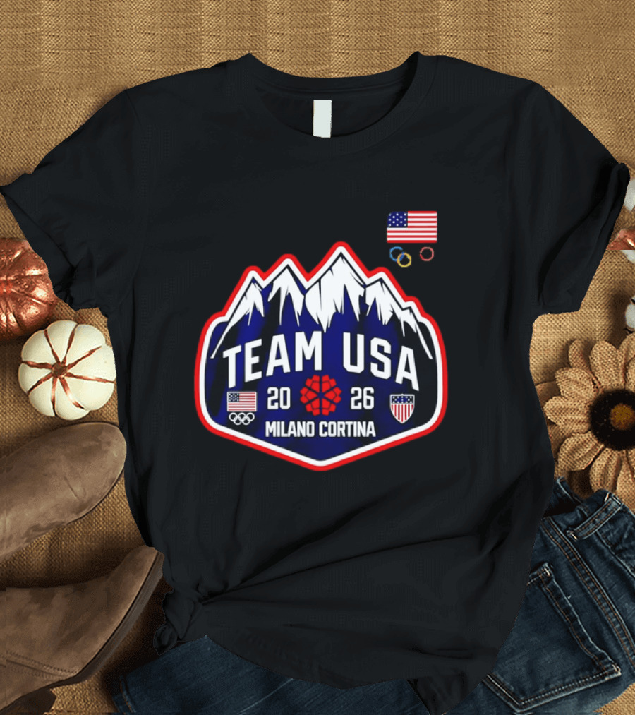 Team Usa 2026 Milano Cortina Olympics American Flag Mountain T-Shirt