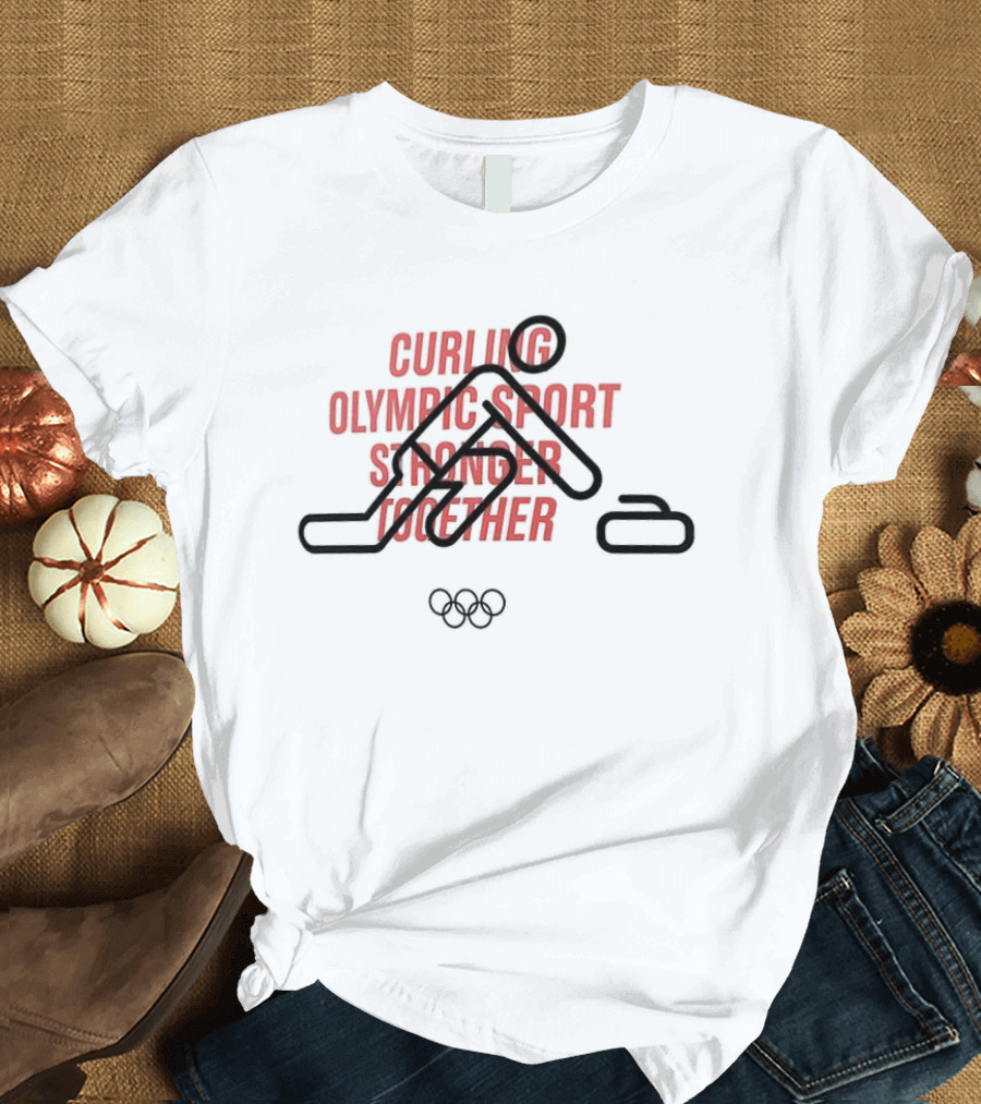 Curling Olympic Sport Stronger Together Iconic Rings T-Shirt